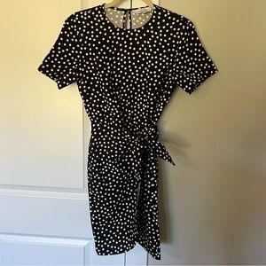 & Other Stories Tie Up Mini Wrap Dress in Black White Polka Dot Size 0
